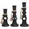 Black Wood Handmade Textured Matte Candle Holder with Beaded Garland Set